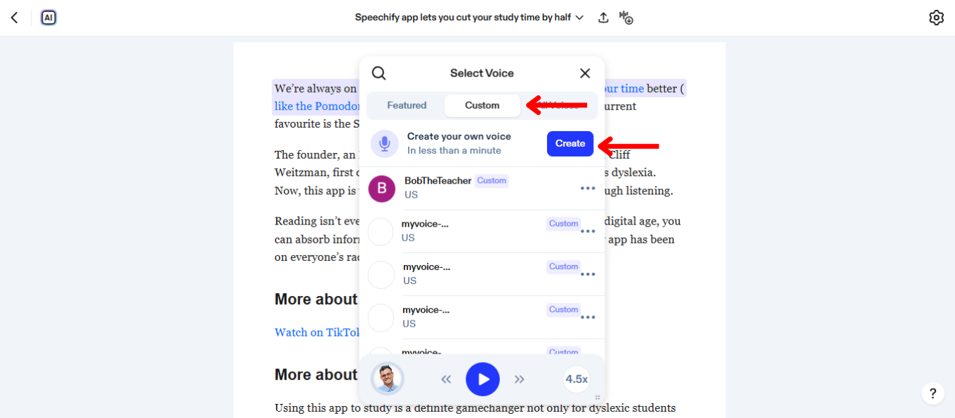 How to Create a Custom Voice on the Speechify Web App